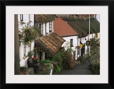 The Rising Sun hotel and thatched buildings, Lynmouth, Devon, England