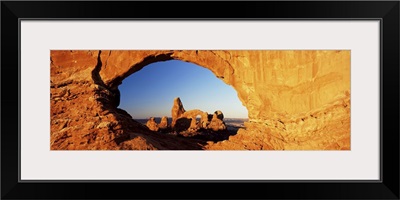 Turret Arch through North Window at sunrise, Arches National Park, Moab, Utah