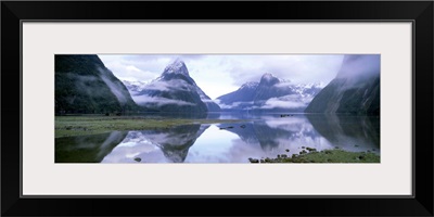 View across Milford Sound to Mitre Peak, Fiordland, South Island, New Zealand