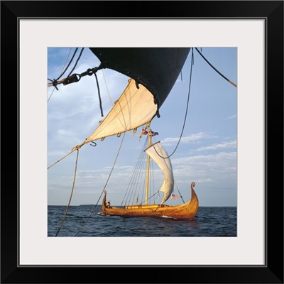 View from Gaia of replica Viking ship Oseberg, Chesapeake Bay, USA