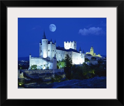 View of castle illuminated, Segovia, Spain