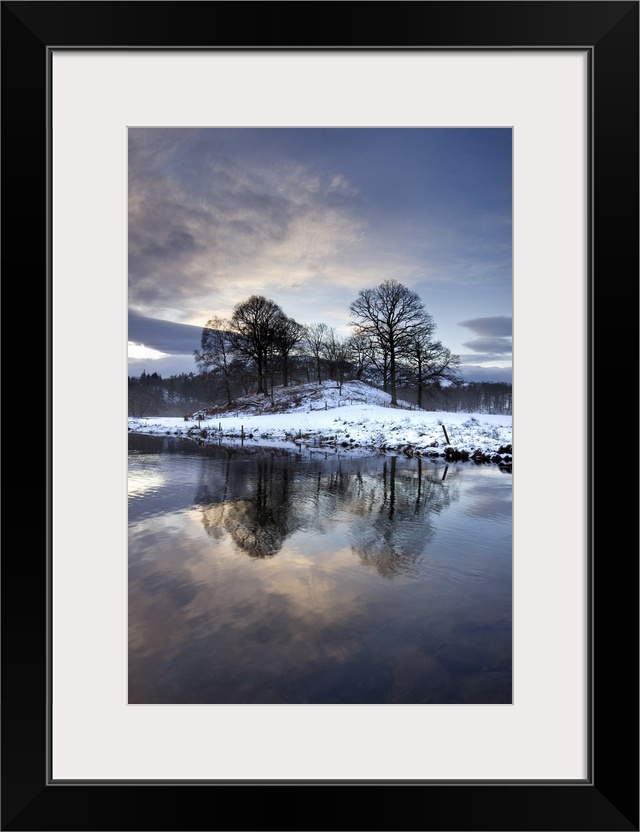 Winter view of River Brathay at dawn, Ambleside, Cumbria, England