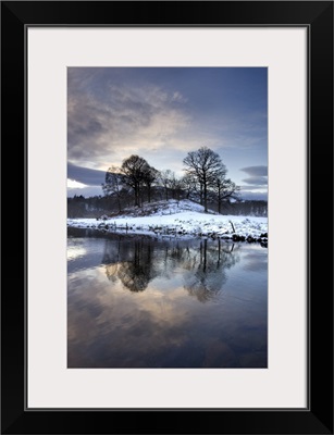 Winter view of River Brathay at dawn, Ambleside, Cumbria, England