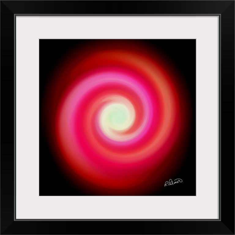 Square image of swirls of colors in red and pink, forming a circle.
