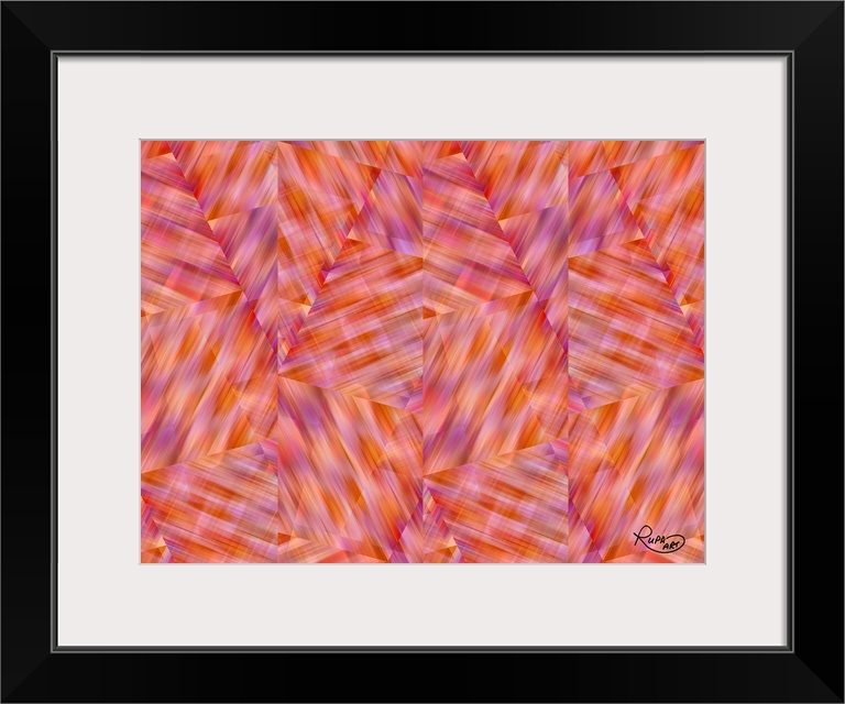 Horizontal abstract artwork in shades of pink and yellow in a small plaid  design.