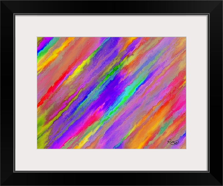 Abstract art that has colorful diagonal lines filling up the canvas.