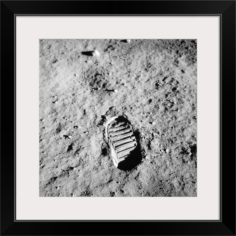 Apollo 11 bootprint on Moon. This bootprint was made by US astronaut Buzz Aldrin (born 1930), the Apollo 11 Lunar Module P...