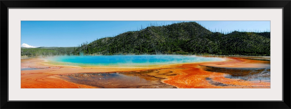 Hot springs at Yellowstone National Park. Panorama of the Grand Prismatic Spring in Midway Geyser Basin, Yellowstone Natio...