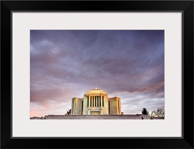 Cardston Alberta Temple, Sunset with Dramatic Clouds, Cardston, Alberta, Canada