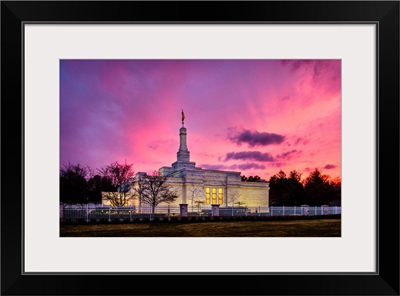 Detroit Michigan Temple, Vibrant Pink Sunset, Bloomfield Hills, Michigan