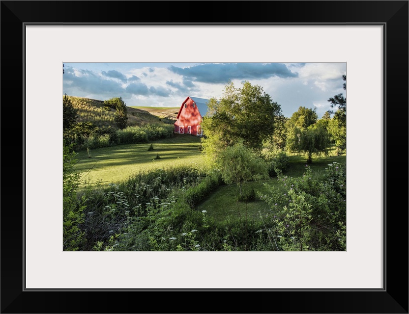 Beautiful red barn and garden in the Palouse, Washington