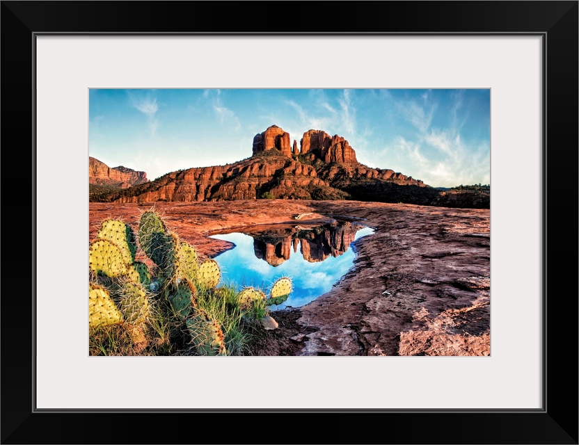 Cathedral Rocks with reflection at sunset in Sedona, Arizona