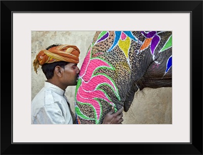 Indian Elephant with trainer, Jaipur, India