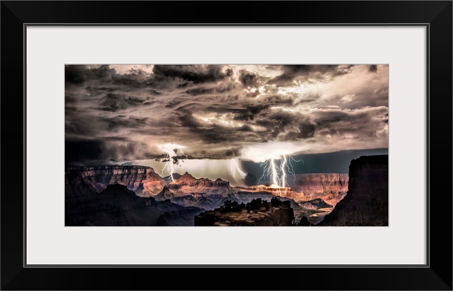 Lightning storm at night over the Grand Canyon