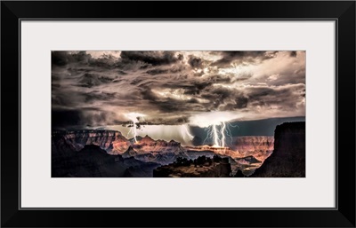 Lightning storm at night over the Grand Canyon