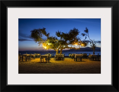 Outdoor cafe on the beach in Naxos, Greece