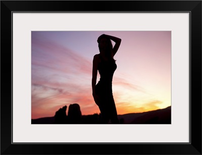 Silhouette of a woman at sunset, Joshua Tree National Park, California