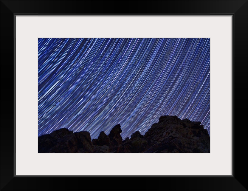 Star trails in the sky over Death Valley, California.