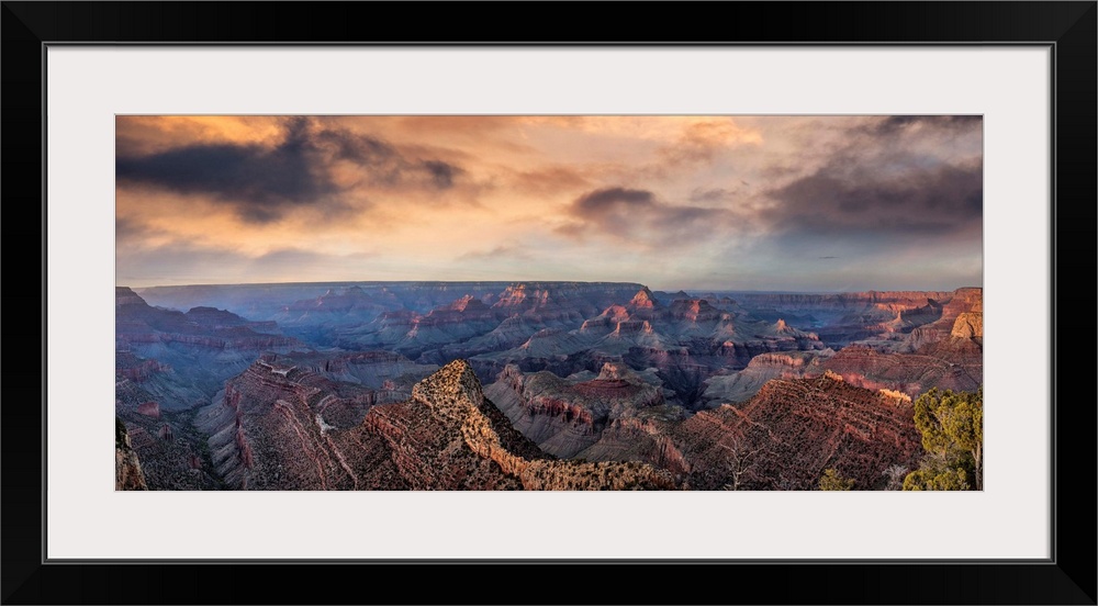 Sunset with clouds panorama in the Grand Canyon.