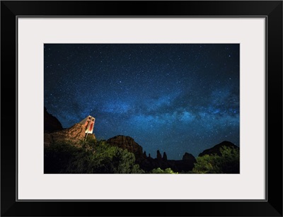 The Milky Way above the Chapel of the Holy Cross in Sedona, Arizona