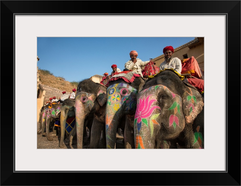 The painted elephants and their trainers in Jaipur, India.