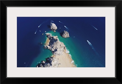 Aerial photograph of the rocks off the tip of the Baja peninsula, Cabo San Lucas, Mexico