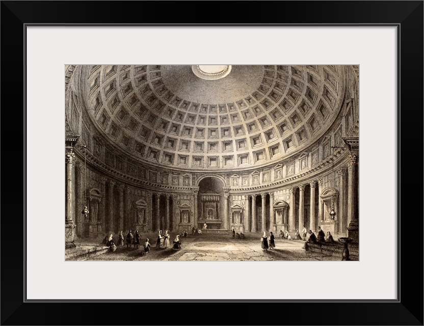 Antique illustration of  Pantheon in Rome, Italy. Original, created by W. H. Bartlett and E. Challis