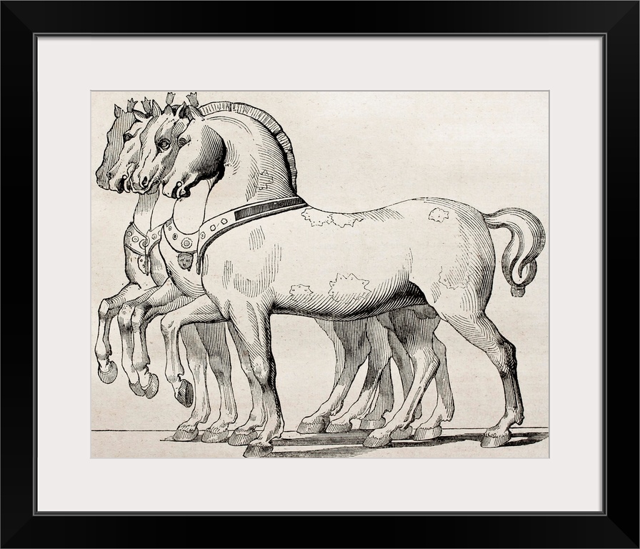 St. Mark Basilica horses old illustration, Venice. By unidentified author, published on Magasin Pitt