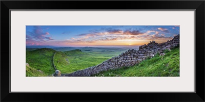 Hadrian's Wall Panorama At Sunset, Northumberland National Park