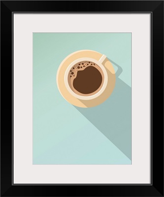Minimal Design Poster, Cup Of Coffee On A Light Background, Top View