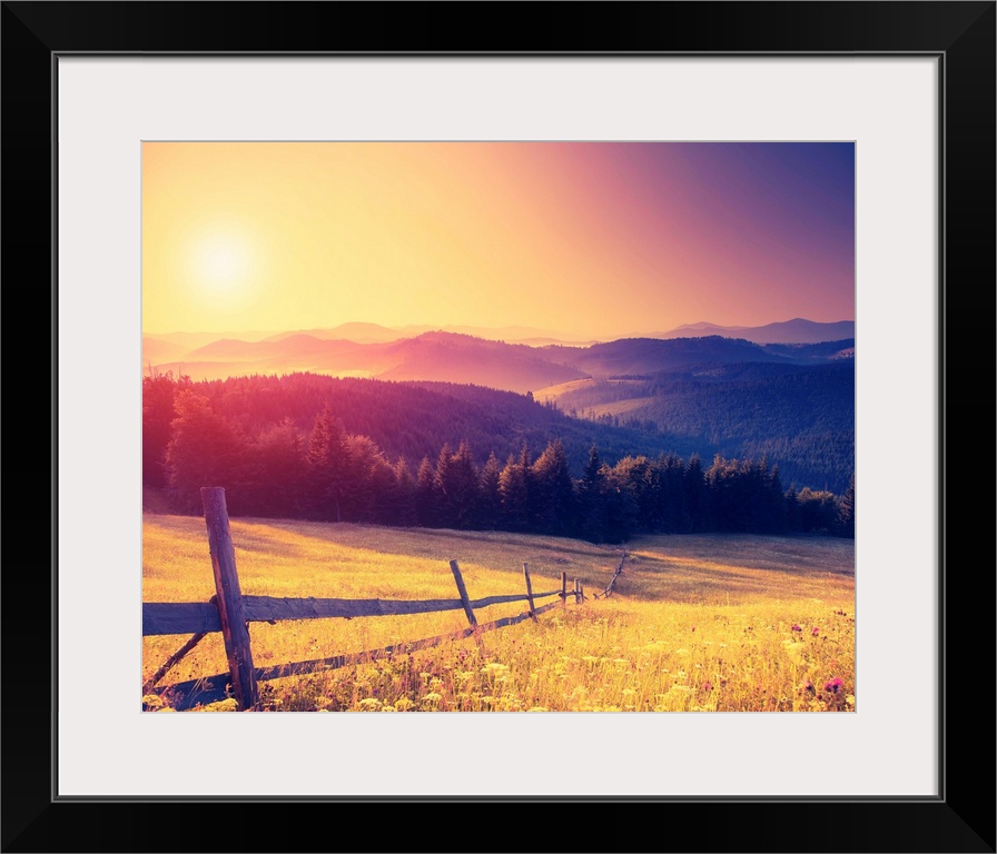 Fantastic sunny hills under morning sky. Dramatic scenery. Carpathian, Ukraine, Europe. Beauty world