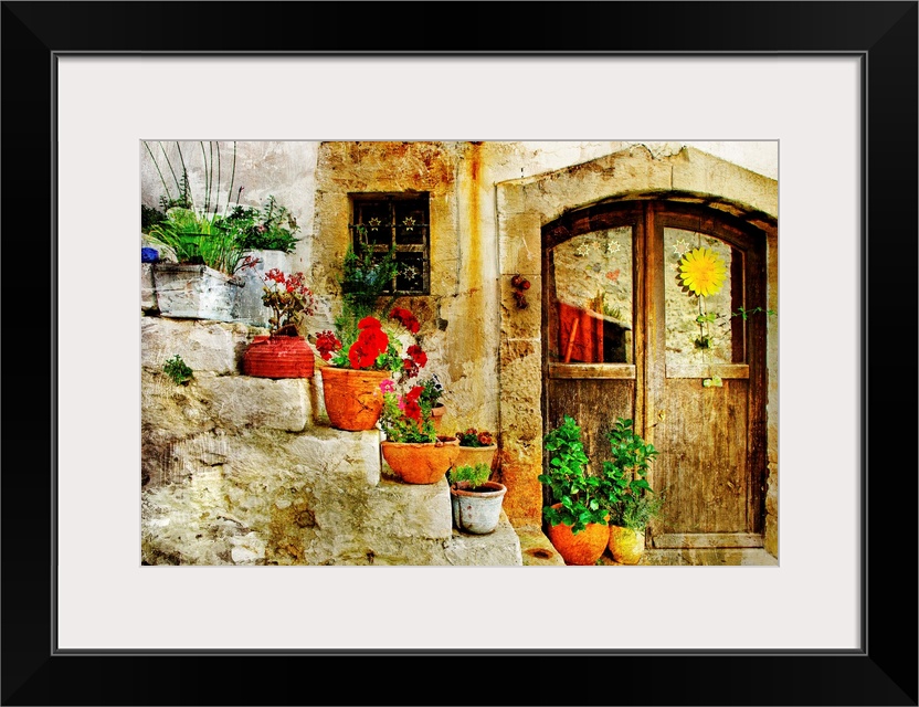 pretty village greek style - artwork in retro style