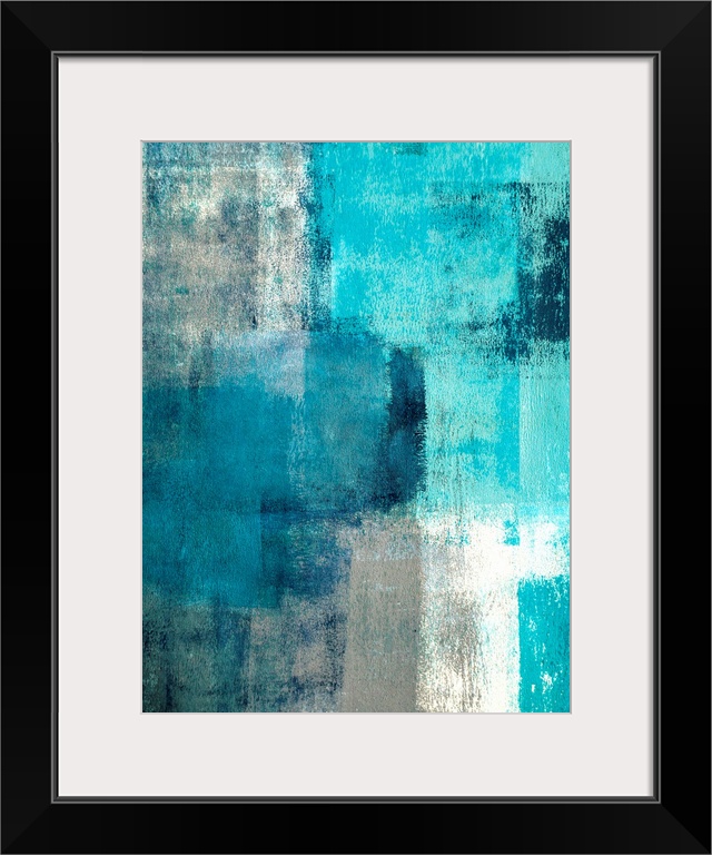 This teal and grey artwork is the perfect choice for any room or project in need of a trendy abstract.