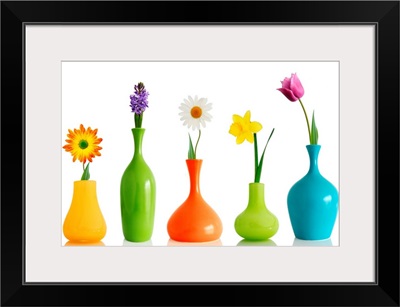 Spring Flowers in Colorful Vases