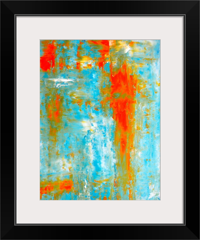 This teal and orange artwork is the perfect choice for any room or project in need of a trendy abstract.