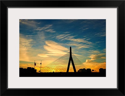 Zakim Bunker Hill Memorial Bridge at sunset in Boston