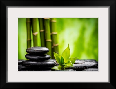 Zen basalt stones and bamboo