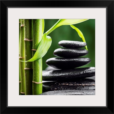 zen basalt stones and bamboo