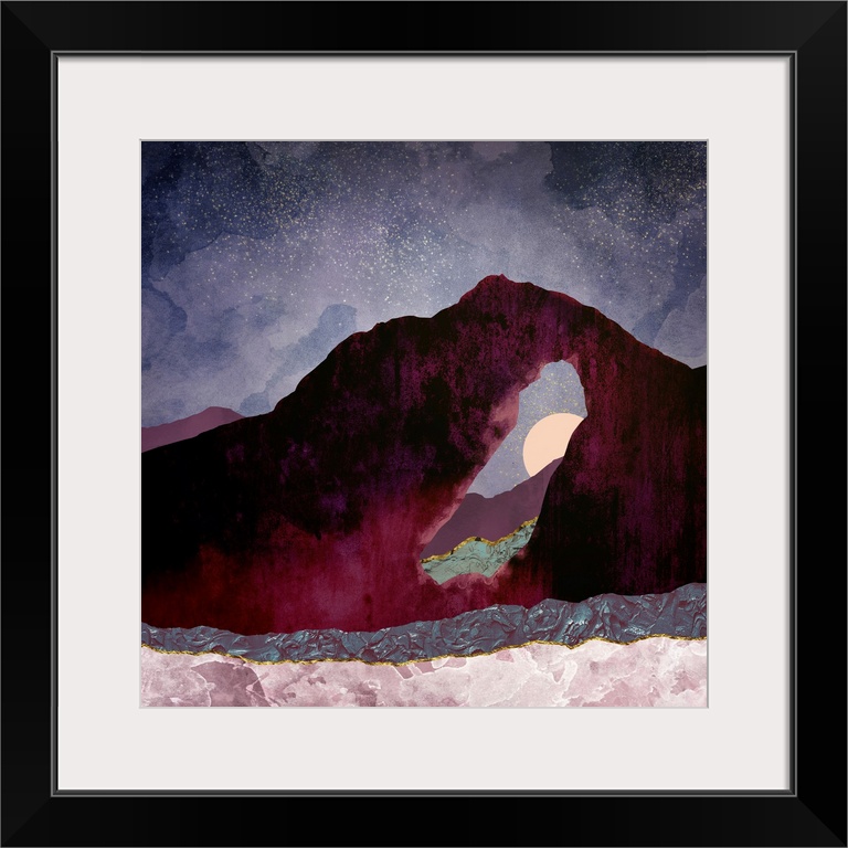 Abstract depiction of a desert perspective landscape with purple, mauve and pink.