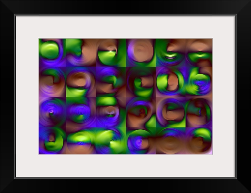 Abstract artwork using deep purple and green tones and water like ripples.