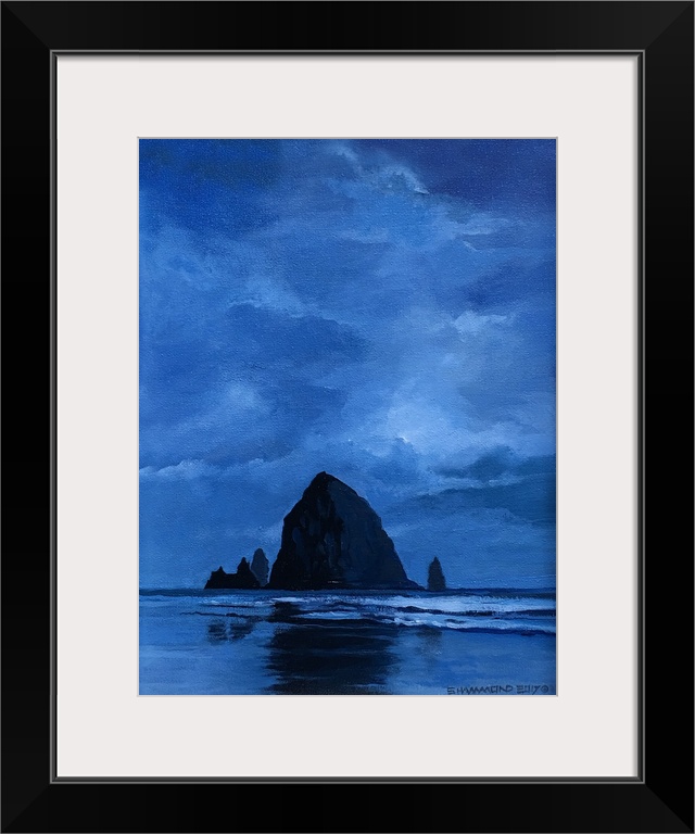 Hay Stack Rock on the Oregon Coast is national known. This small piece is done in a duotone technique to help emphasize th...