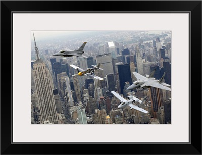 A P51 Mustang F16 Fighting Falcon F15 Eagle and A10 Thunderbolt II over NY