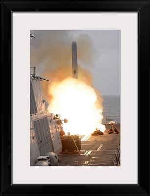 A tomahawk missile launch aboard USS Sterett