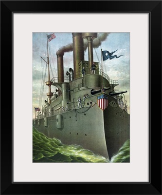American History print of Admiral George Dewey standing on his flagship