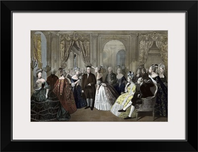 American History print of Benjamin Franklin's reception by the French court