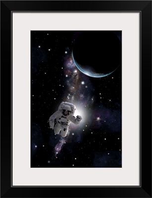 An astronaut floating in outer space