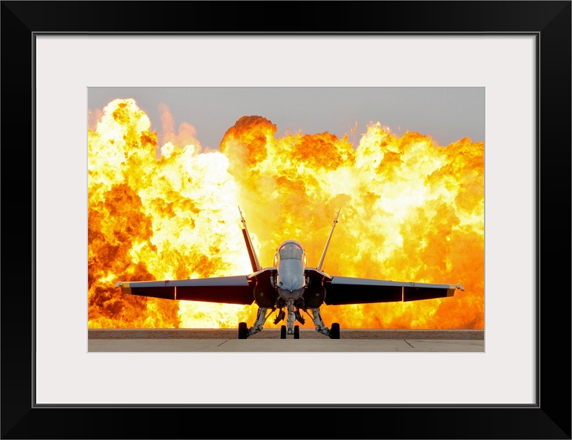 This is wall art of a photograph dramatically showcasing the aerial prowess of the armed forces at an airshow at Marine Co...