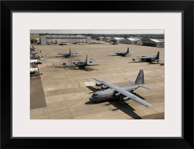 C130 Hercules aircraft stationed at an airbase