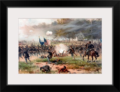 Civil War painting of Union and Confederate troops fighting at The Battle of Antietam