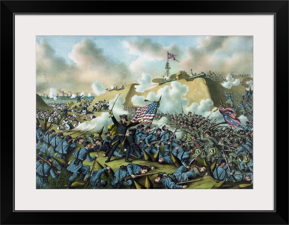 Civil War print depicting the Union Army's capture of Fort Fisher.